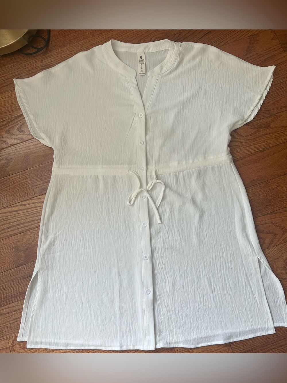 B White Tie Front Beach Cover Up/Dress Large Lightweight Boho Coastal Vacation